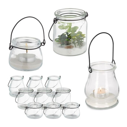 ensemble de 12 lanternes en verre en 3 tailles
