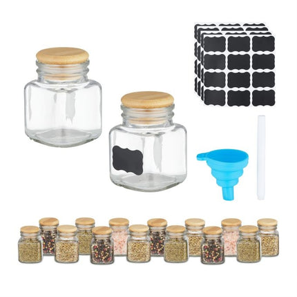 lot de 16 pots à épices carrés en bambou