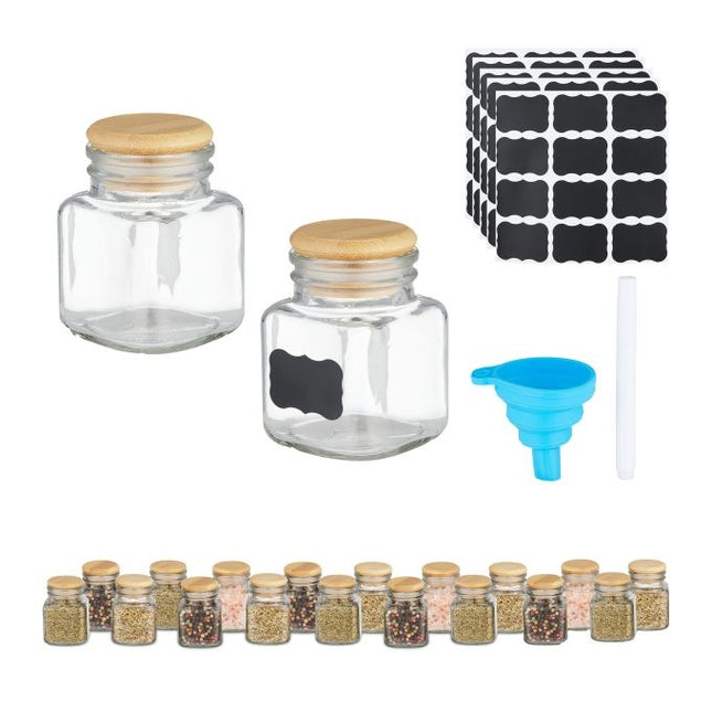 lot de 20 pots à épices carrés en bambou
