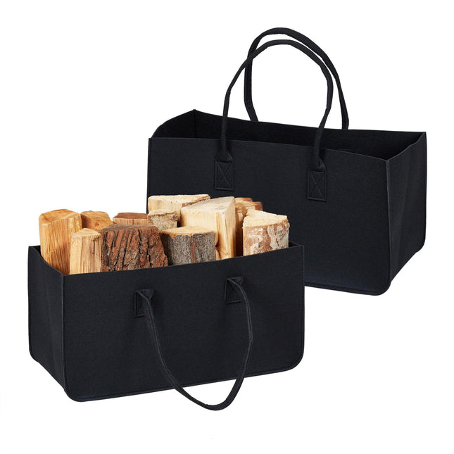 lot de 2 sacs à bois de chauffage en feutre noir
