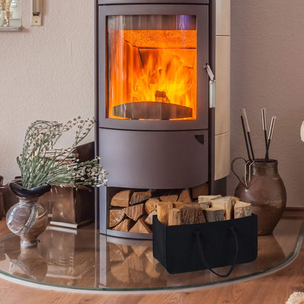 2er Set Kaminholzsäcke aus Filz Schwarz