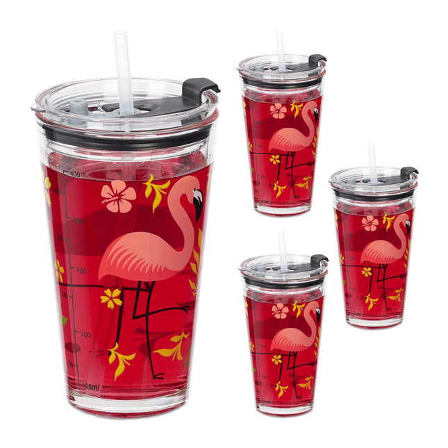 ensemble de 4 verres à boire avec motif flamant rose