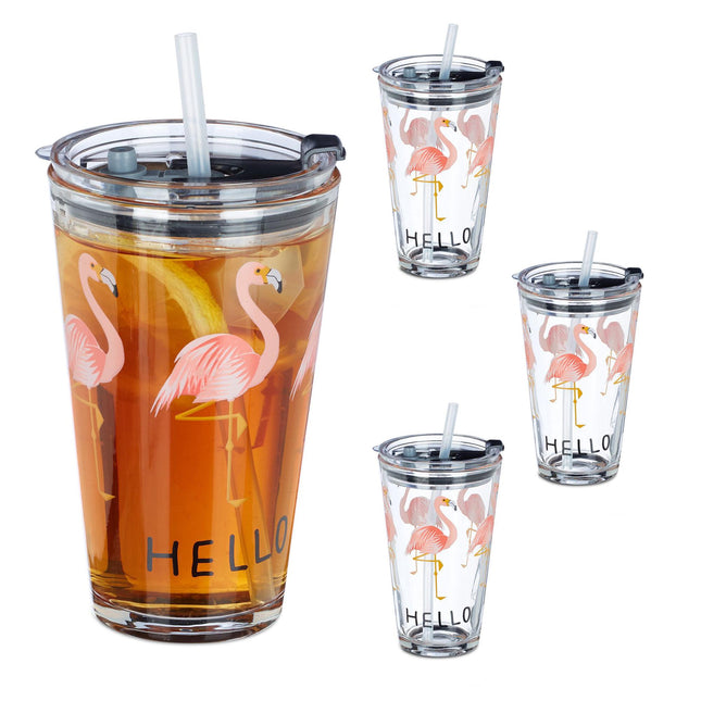 lot de 4 bouteilles en verre Flamingo
