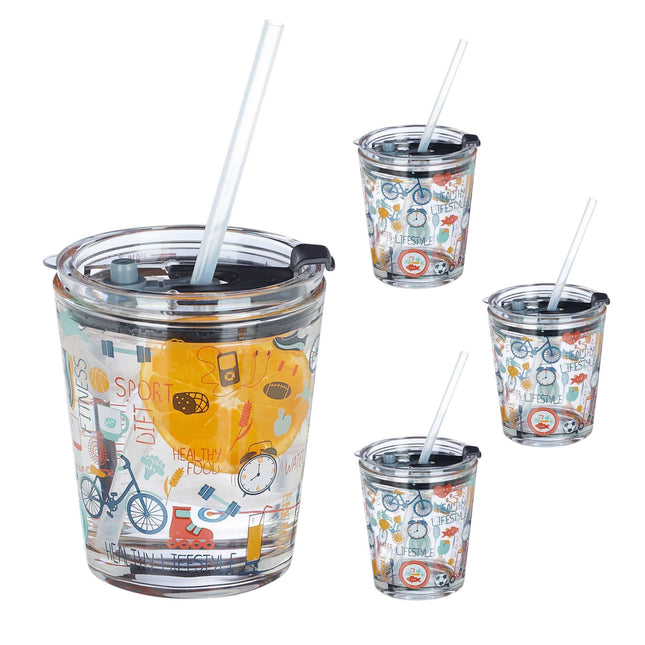 ensemble de 4 mugs en verre à motifs sportifs
