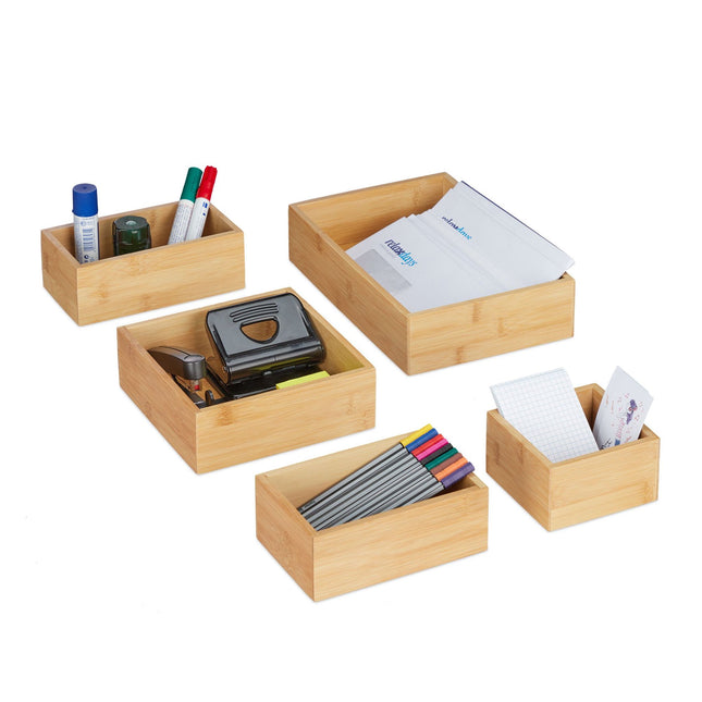 ensemble de 5 boîtes de rangement en bambou