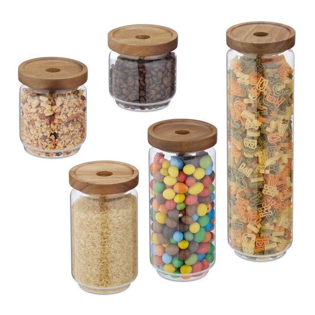ensemble de 5 bocaux de conservation en verre avec couvercles