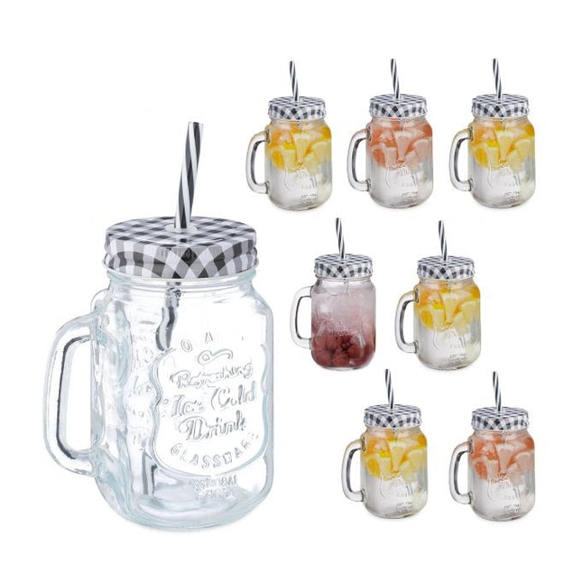 ensemble de 8 verres à boire avec couvercles à carreaux