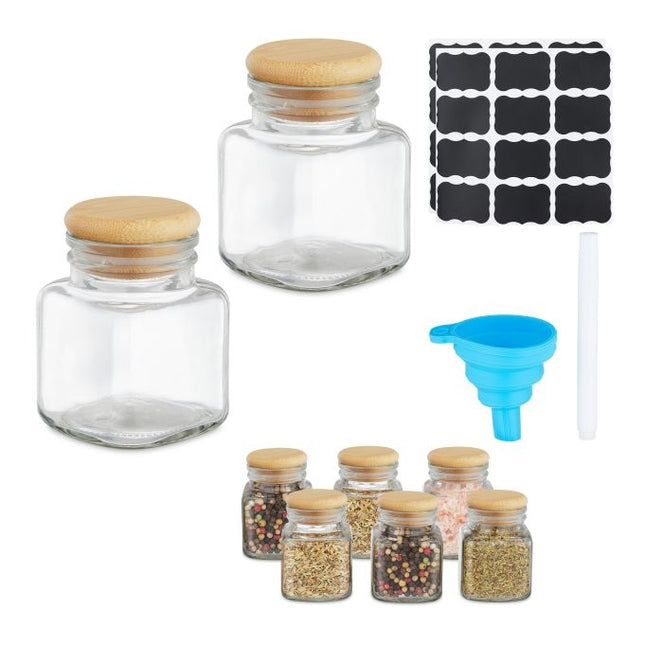 ensemble de 8 pots à épices avec couvercles en bambou